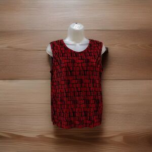Le Pleat Top Women's Large Red Black Sleeveless Crinkle Stretch Layering 90s Y2K